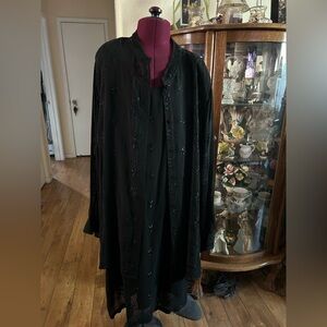 Elegant Black Embroidered Dress With Sheer Black Jacket.